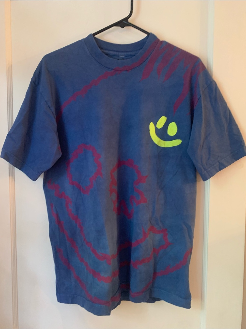 Unisex Blue Graphic Tee with Neon Smile
